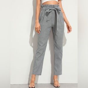 Paperbag Waist Self Belted Tapered Gingham Pants